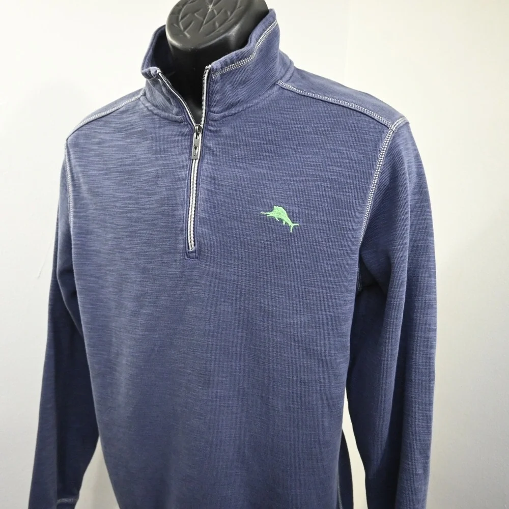 Tommy Bahama Marlin 1/4 Zip Jacket Blue Pima Long Sleeve‎ Mens Size Medium